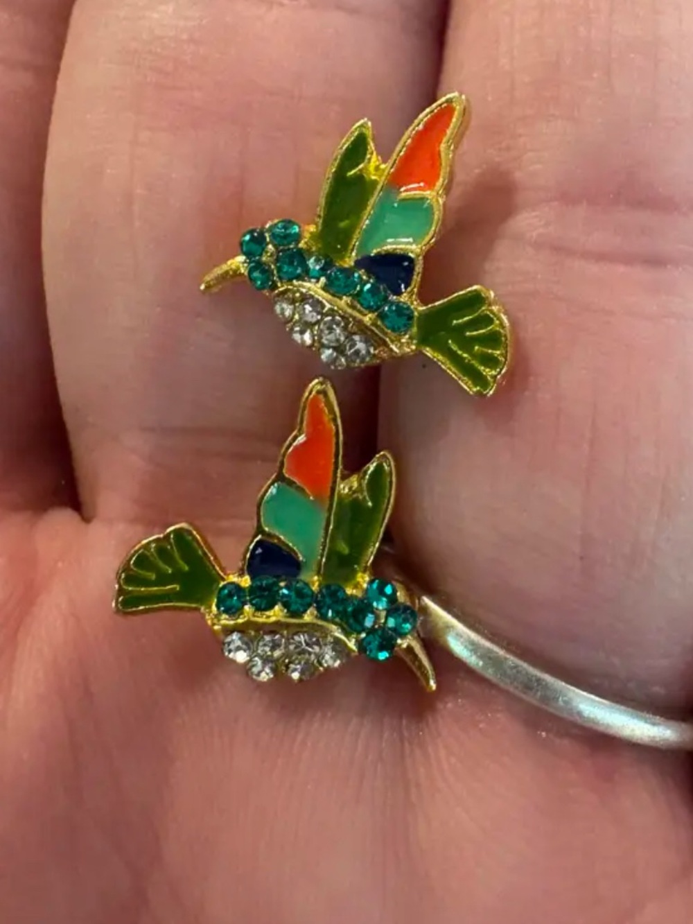 Hummingbird Enamel & Crystal Bird Earrings - Multicolor